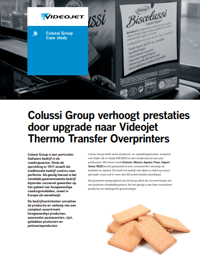 Colussi Group verhoogde prestaties door upgrade naar een Videojet Dataflex Printer.